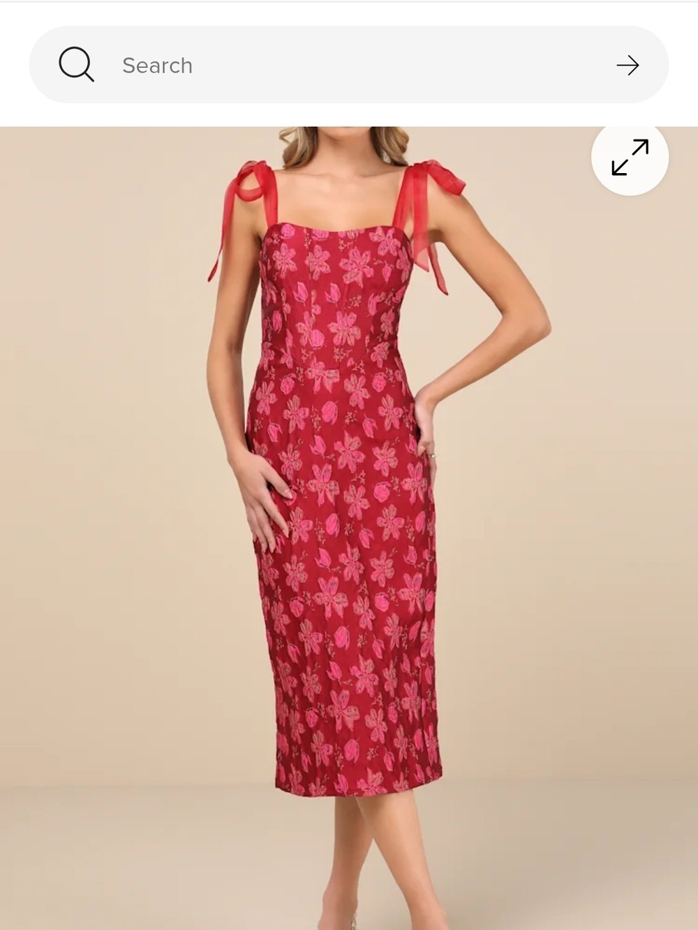 Red Floral Tie-Shoulder Midi Dress